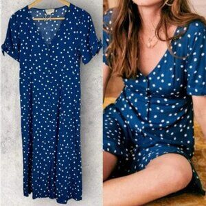 Sezane Vic Dress - Polka Dot Blue Button Front Midi Dress French 38 US 6
